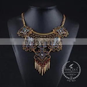 High Quality Vintage Colorful Rhinestone Chunky Statement Necklace Tin Alloy Fashion Women Pendant Necklace 6390101 thumbnail-1