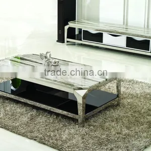 Rectangular Dining Table With Marble Top Metal Legs, Silver Finish TH335 thumbnail-2