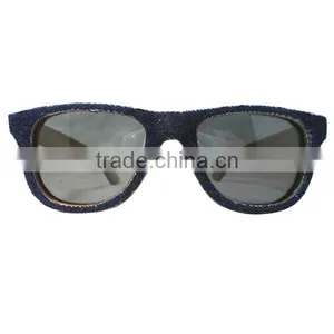Denim + Wooden Frame Sunglasses Hot Selling Wooden Eye Glasses Special Design Sunglasses thumbnail-2