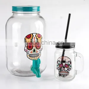 3L Happy Halloween Skull Glass Beverage Dispenser and Mason Jar thumbnail-4