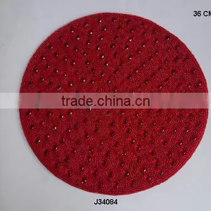 Glass Bead Place Mat in Red Colour With Big Red Beads Available in More Colours and Patterns thumbnail-1