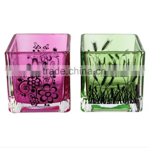 Creative Color Glass Candle Holder Square Candle Stand Party Decoration Premiums Gift thumbnail-1