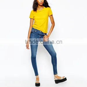 High Waist Blue Plain Skinny Casual Women Jeans From OEM Factory thumbnail-1