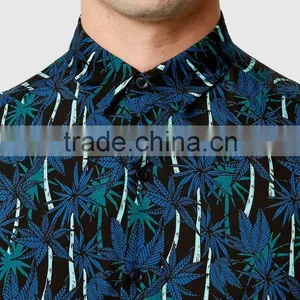 2016 Hawaiian Palm Print Short Sleeve Casual Shirt thumbnail-3