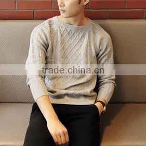 Crew Neck Men Argyle Pattern Cable Fancy Sweater thumbnail-3