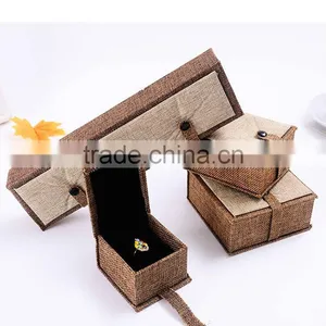 High Quality Natural Linen Fabric Paper Gift Storage Box Jewelry Bracelet Bangle Necklace Earrings Set Case Box thumbnail-6