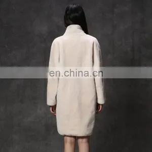 Hot Sales Merino Lamb Fur Long Coat With Zebra Pattern Pocket for Women thumbnail-4