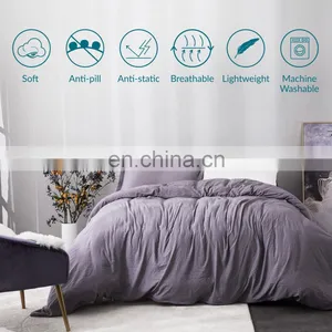 Naturelife Washed Duvet Cover Set 90x90 Full Queen Size With Zipper Closure Ultra Soft Hypoallergenic Comforter Cover Sets 3pcs thumbnail-3