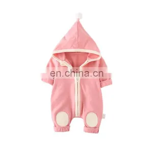 Wholesale Long Sleeve Solid Color Zipper Hoodie Autumn Winter Baby Romper thumbnail-3