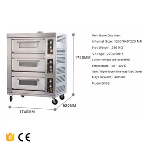3 Deck 9 Trays Commercial Kitchen Gas Oven Bakery Machine Equipment Baking Oven Bread Cake Pizza Deck Oven thumbnail-5