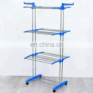 Foldable Stainless Steel Coats Towels Shirts Garment Drying Rack Clothes Folding Foldable Cloth Drying Rack thumbnail-5