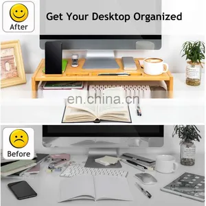 Bamboo Monitor Stand Riser Bamboo Desk Monitor Storage Organizer for Home and Office Computer Desk Laptop Printer TV Cellphone thumbnail-4