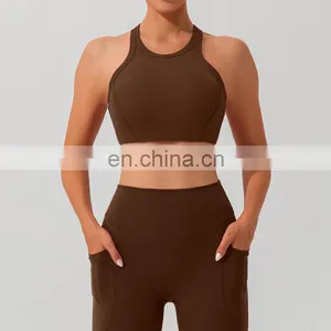 Ribbed High Impact Backless Crop Sports Bras Women Racer Back Custom Crop Gym Tops 75nylon 25spandex thumbnail-4