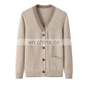 100% Cashmere V-Neck Sweaters Winter Casual Cable Knit and Plain Knit Design Solid Pattern With Button Decoration Front Logo thumbnail-1