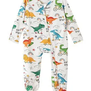 Factory Customization Toddler Infant Long Sleeve Bamboo Baby Print Romper Zipper Pajamas Climbing Suit thumbnail-2