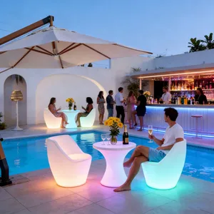 Light up Night Club Lounge Outdoor High Top Cocktail Led Bar Furniture Table and Chairs Led Round Tables for Event Party Garden thumbnail-2