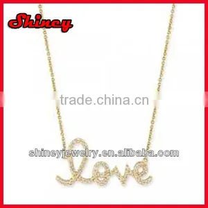 925 Steriling Silver Gold Plating cz Paved Love Pendant Necklace thumbnail-1
