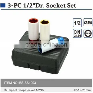 3pcs Impact Deep Socket 1/2" Dr Socket Set Hand Tool Set Hardware Tool Set thumbnail-1