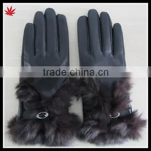 Women High Fashion Rabbit Fur Leather Glove thumbnail-3