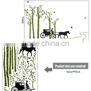 Black Trees Birds Carriage Wall Decal Home Sticker Paper Removable Living Room Bedroom Art Picture DIY Mural thumbnail-6