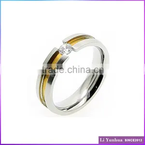 2016 Special Attractive Tension Setting Stainless Steel Rings With Zircon Gold Plated Diamond Ring thumbnail-1
