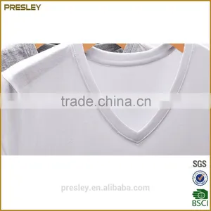 2016 High Quality Cheap Bulk Plain White Breathable v Neck Short Sleeve Cotton t Shirts thumbnail-3