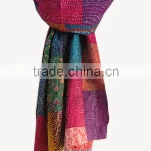 Vintage Silk Kantha Scarf Reversible Girls Neck Wrap Vintage Scarves Girls Stole Wholesale Vintage Sil Scarf thumbnail-1