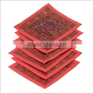 Placemats and Coaster in Red Color Indian Silk Table Runner thumbnail-2
