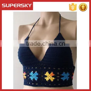 C793 Crochet Bikini Top Open Hot Sex Girl Photo Hand Crochet Backless White Bikini Top thumbnail-1