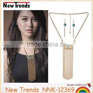 New Arrivals Women Bohemian Long Chain Turquoise Tassel Pendant Necklace thumbnail-1