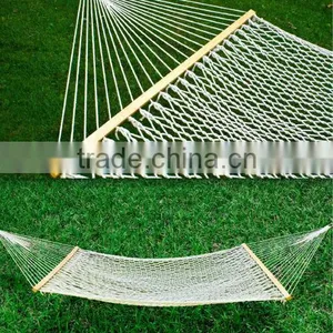 59" Cotton Double Wide Hammock With Solid Wood Spreaders 2 Person 450lbs thumbnail-1