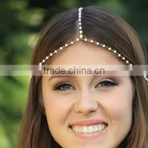 Whosale Bride Wedding Bride Hair Decoration Headbands Indian Boho Pearl Head Chain thumbnail-3