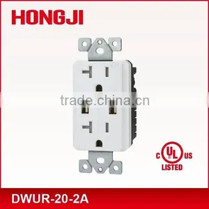 2.1A 5VDC IN WALL Dual USB Charger With Duplex 20A Tamper Resistant Receptacle in White thumbnail-1