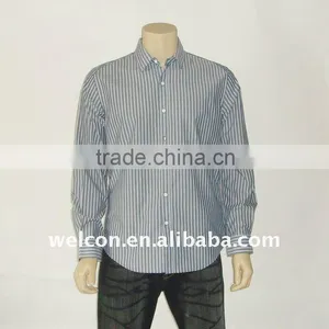 Men's 100% Cotton City Casual Long Sleeve Style Gray and White Stripe Shirt thumbnail-1