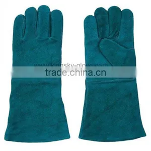 18" Green Color One Piece Back Full Lining Long Welding Glove thumbnail-1