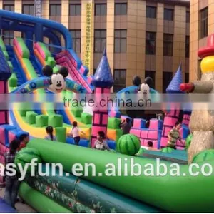 2016 Wholesale Commercial Mickey Beautiful Style PVC 25M*8M*7M Large Size Inflatable Castle With Obstacle Slide Combos thumbnail-1