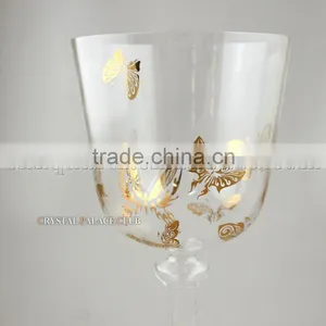Pure Clear Quartzl Singing Bowl Grail With Handle or Stand With Gold Design thumbnail-4