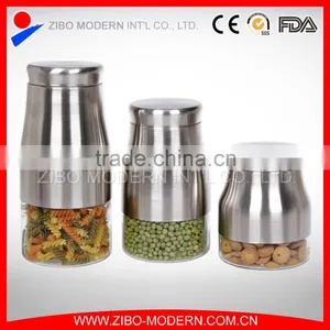 Stainless Steel Coating Vintage Glass Cookie Jar Food Jar Glass With Lid thumbnail-1