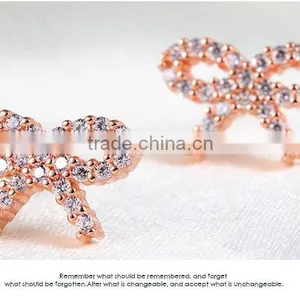 925 Sterling Silver Rose Gold Plated Ribbon Bowknot Ear Studs for Women thumbnail-3