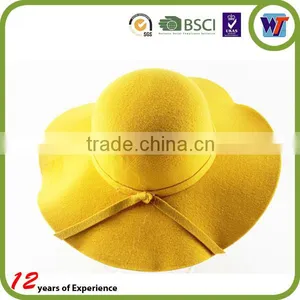 High Quality Pure Colour Design Wool Cap Felt Sombrero Hats With Silk Ribbon thumbnail-1