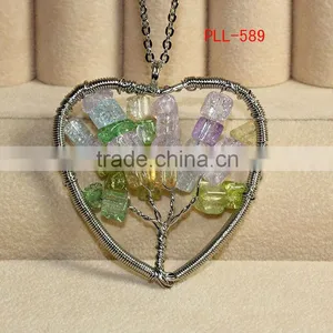 Naatural Colorful Stone Wire Wrap Life of Tree Pendant Heart Shape thumbnail-1