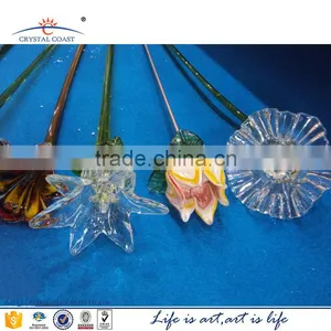 Hand Blown Colored Long Stem Glass Flower thumbnail-2