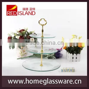 Tempered Clear Glass Plate Set With Metal Holder, Cake Plate, thumbnail-1