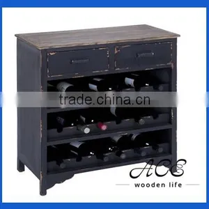 Rustic Wood Wine Cabinet Vintage Wooden Decoration Tiered Liquor Display thumbnail-1
