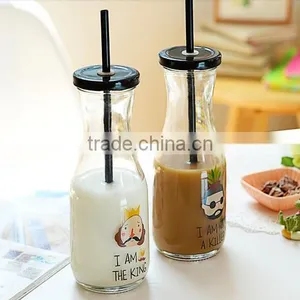 500ml Bulk Glass Milk Bottle Manufacturer With Metal Cap and Plastic Straw thumbnail-2