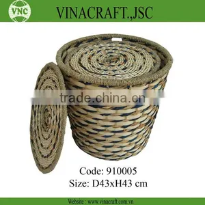 Decorative Bamboo and Water Hytacinth Waste Basket With Cover thumbnail-1