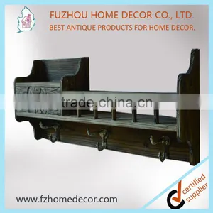 2016 New Style Vintage Wooden Shelf With Carved Drawer and Metal Hooks thumbnail-1
