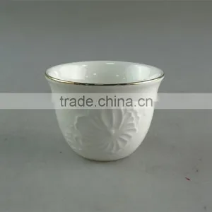 White Ceramic Tea Cup With Flower Embossing and Golden Line for Wholesale 12 Pcs per Set,with Color Box.good Quality thumbnail-2