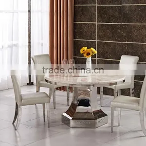 Classical Marble Round Dining Table With Strong Stainless Steel Base thumbnail-1