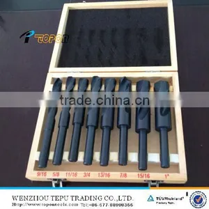 8 Pcs HSS Reduced Shank Drill Bits Set in Wood Box thumbnail-1